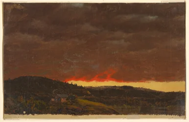 Teckning, Landskap, solnedgång, ca 1845
