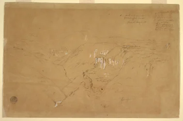 Teckning, Landskap med Mount Purese, Colombia, 6 augusti 1853