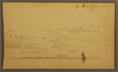 Teckning, Landskap med figur, 1857