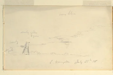 Teckning, Landskap med väderkvarn, 29 juli 1858