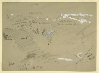 Teckning, Landskap i Berner Alperna, nära Bel Alp, Schweiz, september 1868
