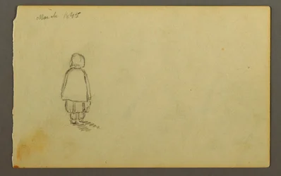 Teckning, Liten flicka med mössa bakifrån, 1845