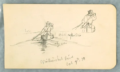 Teckning, man paddlar kanot på Millinoket [sic] River, 4 oktober 1878