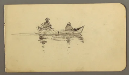 Teckning, Man och kvinnor i kanot, möjligen 1878