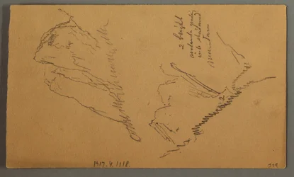 Teckning, Man i båt, Rocky Peak over Pines, möjligen 1868