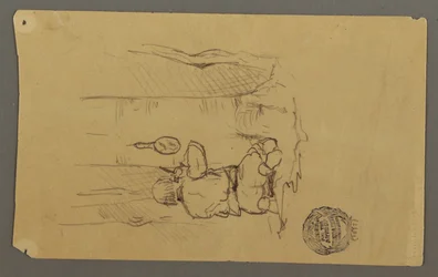 Teckning, Man rakar sig, sedd bakifrån, möjligen 1878