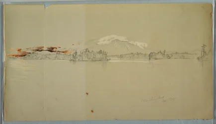 Teckning, Millinocket Lake, vy över Mt. Katahdin, september 1878