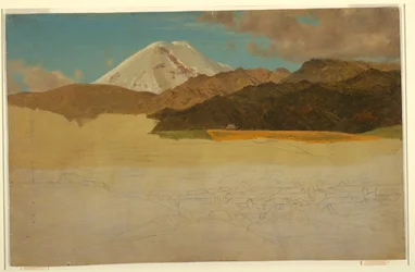 Teckning, Mount Chimborazo och Guaranda, Ecuador, maj eller juni 1857