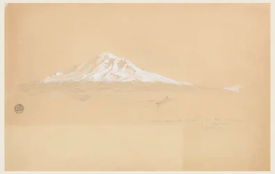 Ritning, berget Chimborazo från Senior Pablo Bustamantes hus, Riobamba, Ecuador, 14 juli 1857