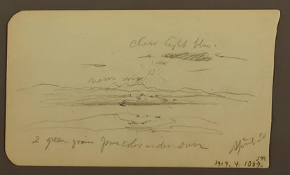 Teckning, Bergslandskap, Figur; Verso: Landskap, 30 april 1885