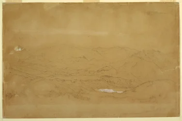 Teckning, Bergslandskap nära Guanojo och Guaranda, Ecuador, 10 juni 1857