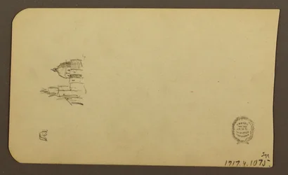 Teckning, Bergslandskap; Averso: Kyrka med kupol, april 1885