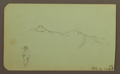 Teckning, Bergslandskap; Verso: Bergskedja, Figur, 1883