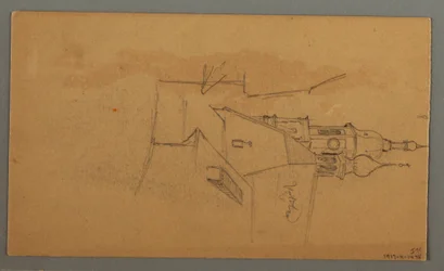 Teckning, bergstopp, vegetation vid pool, 1868