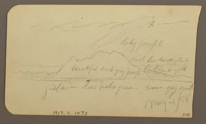 Teckning, bergstopp; Verso: Rugged Range, 1 maj 1885