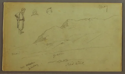 Teckning, Bergskedja, Figurstudier, maj möjligen 1868