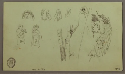 Teckning, Bergskedja, Figurstudier, maj möjligen 1868
