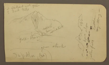 Teckning, Berg, Zapotlan; Verso: Trädbevuxen sluttning, Cuitzeosjön, januari 1885