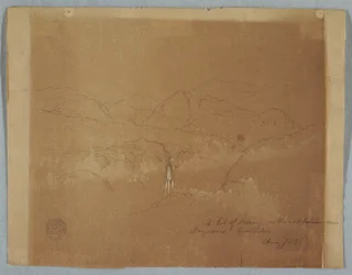 Teckning, Bergslandskap med vattenfall, nära Tuquerres, Colombia, augusti 1853