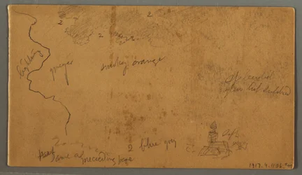Teckning, Berg mot slätt, två regnbågar, Österrike eller Bayern, 1868