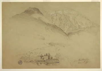Ritning, bergen Goell och Brett nära Berchtesgarden, Bayern, 28 juni 1868