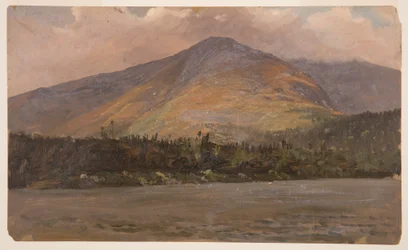 Teckning, Mt. Katadhin, med utsikt över Pomola och Great Basin från Sandy Bottom Pond, ca 1877