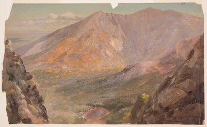 Teckning, Mt. Katahdin, Great Basin från South Turner Mountain, 1877