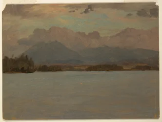 Teckning, Mt. Katahdin från Lake Katahdin, 1855-65