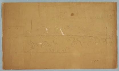 Teckning, Mt. Katahdin, från Lake Katahdin, Maine, 1852