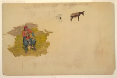 Teckning, Främre Orienten, man; åsna, 1868-69