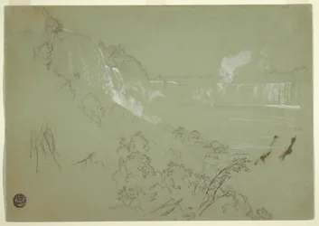 Teckning, Niagarafallen från basen av Prospect Point, 1856 eller 1858