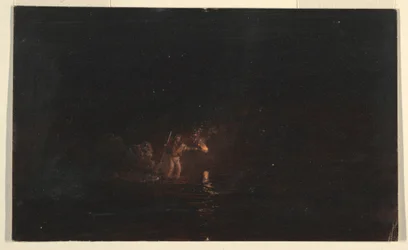 Teckning, Nattlig fiskescen, 1868-69
