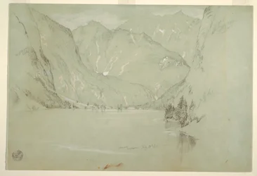 Teckning, Obersee, Berchtesgaden, Bayern, 17 juli 1868