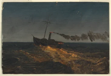 Teckning, Hjulångare i skymningen, ca 1853