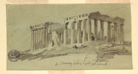 Teckning, Parthenon, Aten från sydost, april 1869