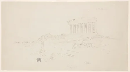 Ritning, Parthenon och Erectheion, Aten, april 1869