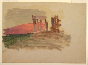 Teckning, Snabbskiss av templet i Korinth, 1869