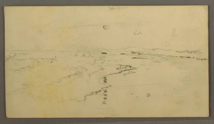 Ritning, flod, reflekterad måne, 14 juni 1870