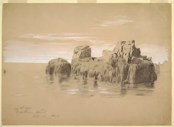 Teckning, Klippor vid kusten, Grand Manan Island, Kanada, 2 september 1851