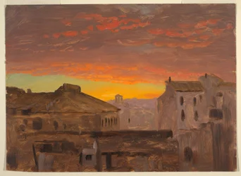 Teckning, Rom, hustak vid solnedgången, 1868-69
