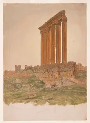 Ritning, ruinerna av Zeustemplet, Baalbek, maj 1868