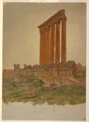 Ritning, ruinerna av Zeustemplet, Baalbek, maj 1868