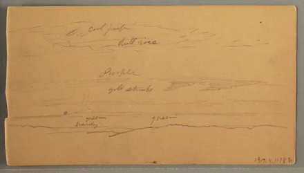 Teckning, Skarpa bergstoppar, molnig himmel, juni 1874
