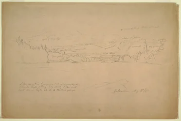Teckning, Sjöns strand och foten av Mount Katahdin, 29 augusti 1856