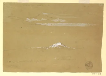 Teckning, Sincholagua, morgon, från soltemplet, Quito, 24 juni 1857