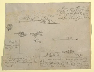 Teckning, Skisser från Colombia: Träd och flodfarkoster (Champans), 1853