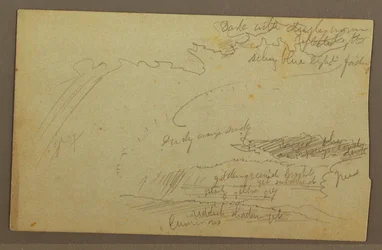 Teckning, Himmelstudie, bergsryggar, regnbåge, 1860-talet