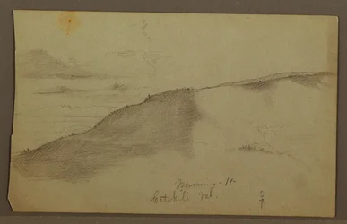 Teckning, sluttande berg, möjligen 1860-tal
