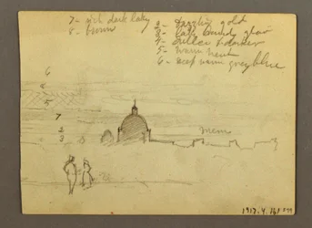 Teckning, Peterskyrkan och Vatikanstaten (sett från norr), Rom, Italien, januari 1869