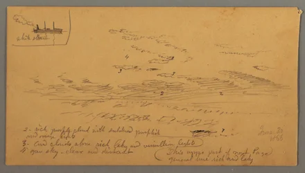 Teckning, Ångbåt, himmelsstudie, 30 juni 1866